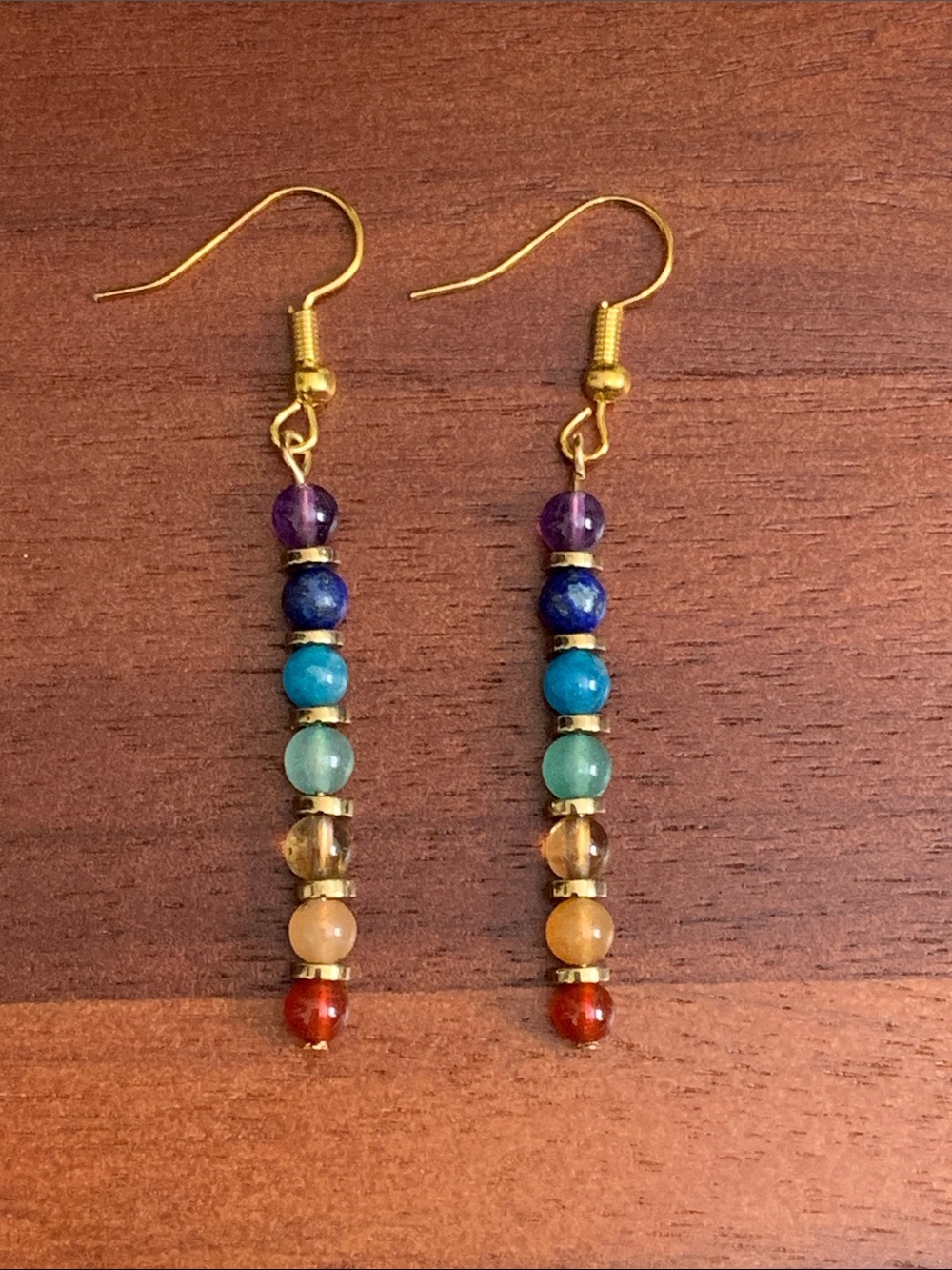 NWT Handmade chakra gemstone & hematite dangle earrings